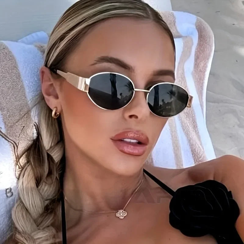 Fashionable Oval Shaped Women's Sunglasses Retro Trendy Outdoor Metal Sunglasses High-quality Classic Men's Glasses