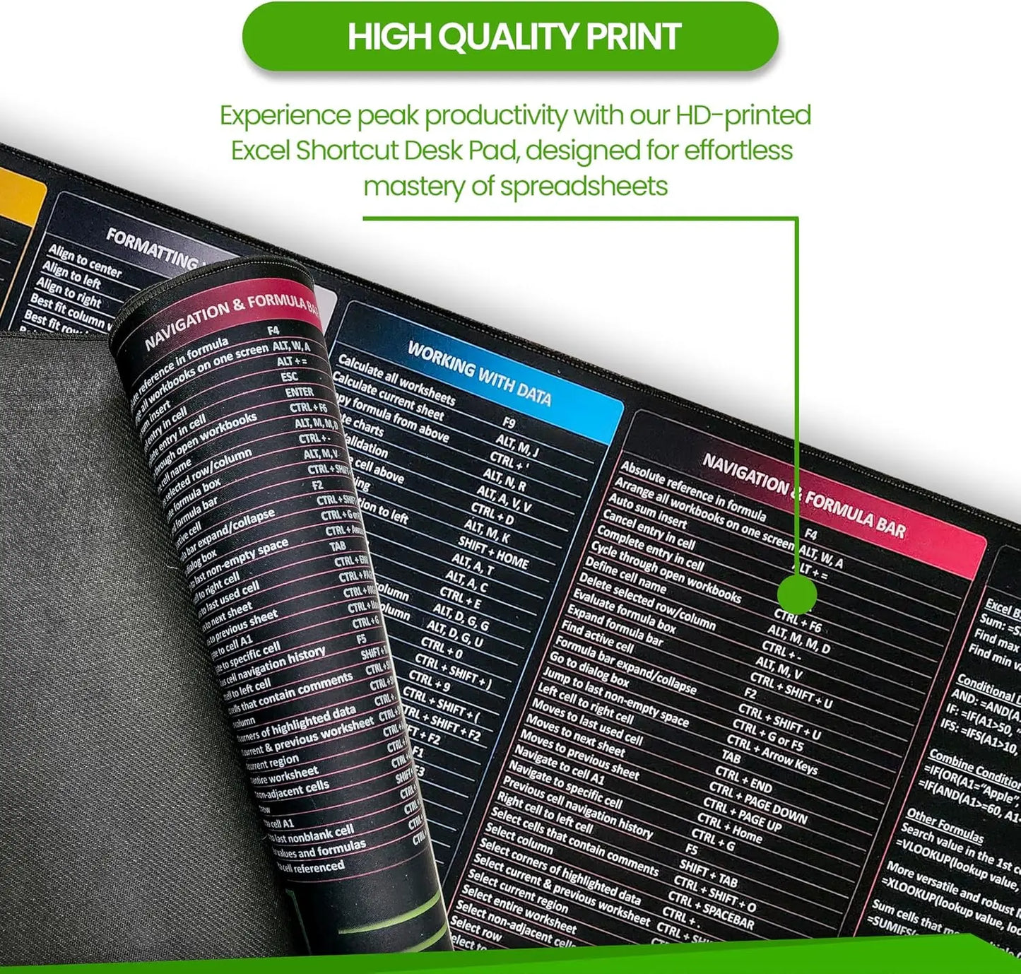 Excel Pad Shortcut Keys Mouse Mat ,Excel Mouse Pad with Excel Shortcuts & Formulas Office Desk Pad