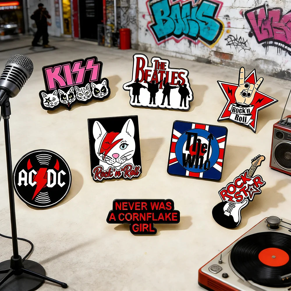 8pcs Cartoon Anime Rock Band Metal Badge Set Creative Fashion Brooch Pins for Clothing Jewelry Gift for Fans And Friends