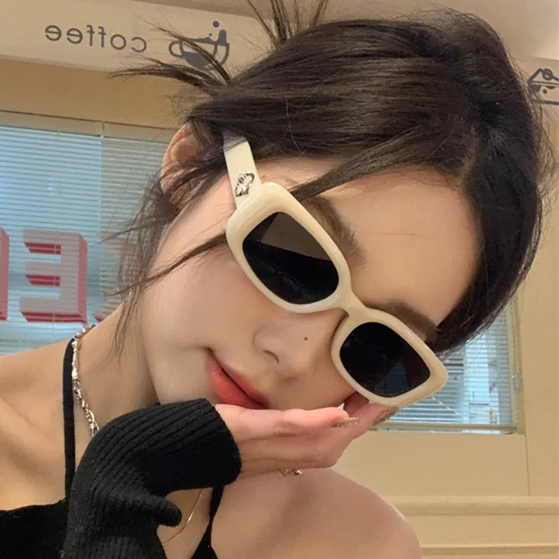 2PCS Rectangle Vintage Sunglasses Women Square Glasses Female Fashion Retro