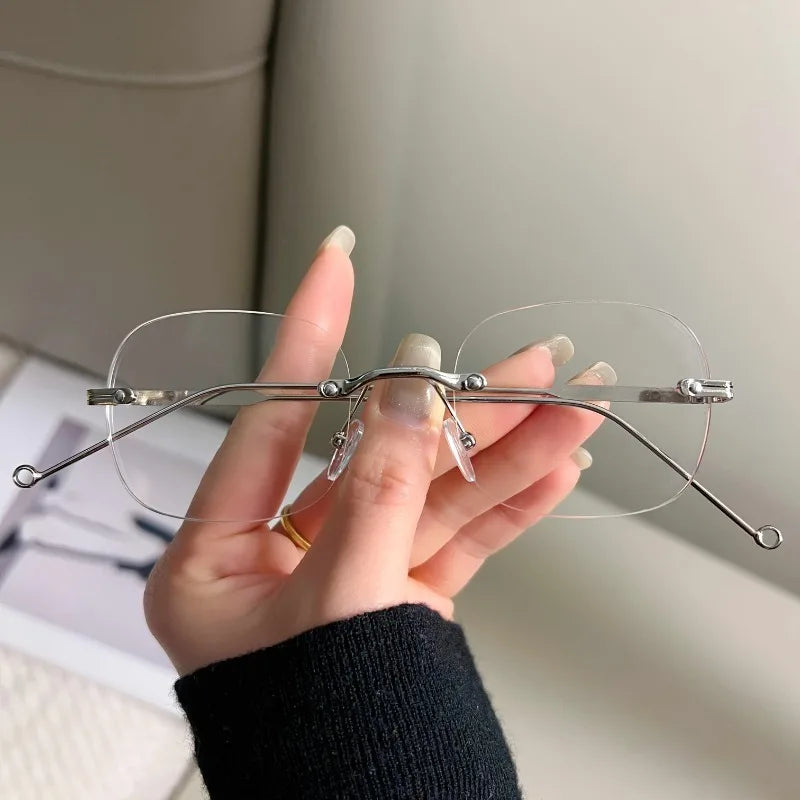 [Lightweight Design] Sleek Rimless Metal Frame Glasses for Women - Lightweight & Stylish Modern Design for Everyday Fashion