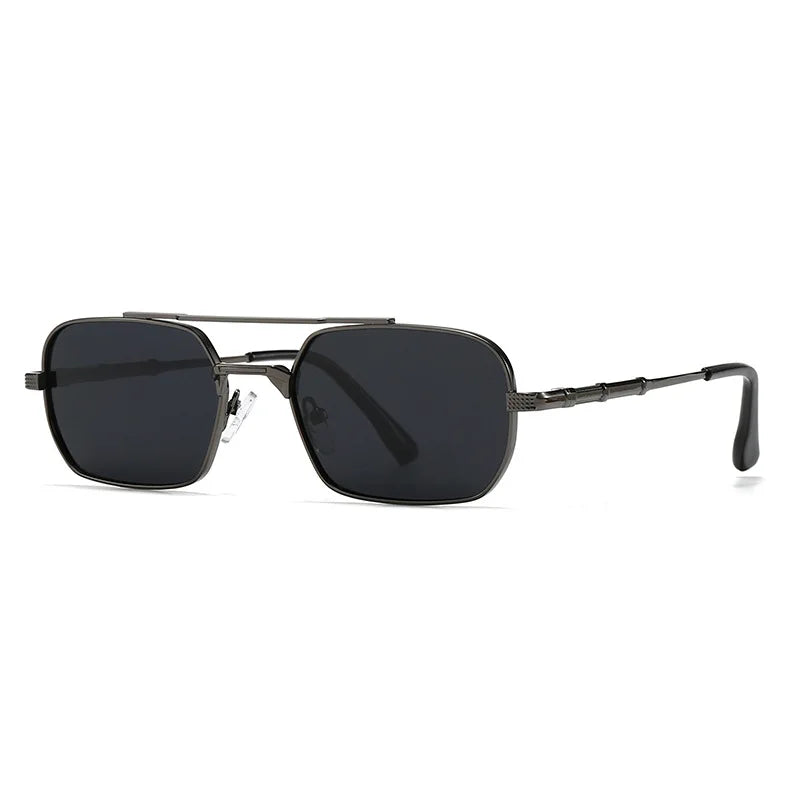 JNPCXI Polarized Fashion Rectangle Double Bridges Sunglasses Women Retro Square Rivets Men Punk Sun Glasses Shades UV400