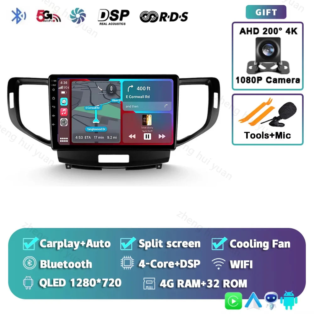 Android 14 For Honda Accord 8 2008 - 2012 CarPlay Auto 2K QLED Car Radio Multimedia Video Player GPS stereo Head Unit 4G WIFI