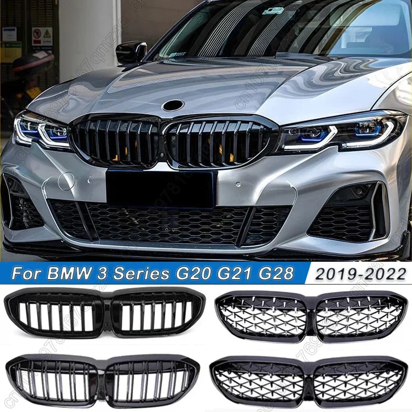 For BMW 3 Series G20 G21 G28 2019-2022 Front Bumper Hood Kidney Grill Racing Grilles Replacement Black Diamond Meteor Style