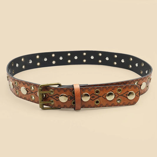 Vintage Engraved Women's Belt - Decorative Metal Eyelet Waistband for Dresses & Jeans, Daily Holiday Decoration