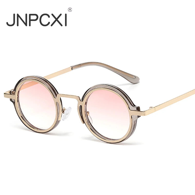 JNPCXI New Retro Round Punk Women Sunglasses Fashion Gradient Leopard Tea Shades UV400 Men Sun Glasses
