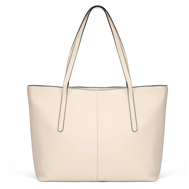 Genuine Cowhide Leather Tote Bag for Women Minimalist Large Capacity Shoulder Bag for Work & Daily Fashion Soft Leather Handbags