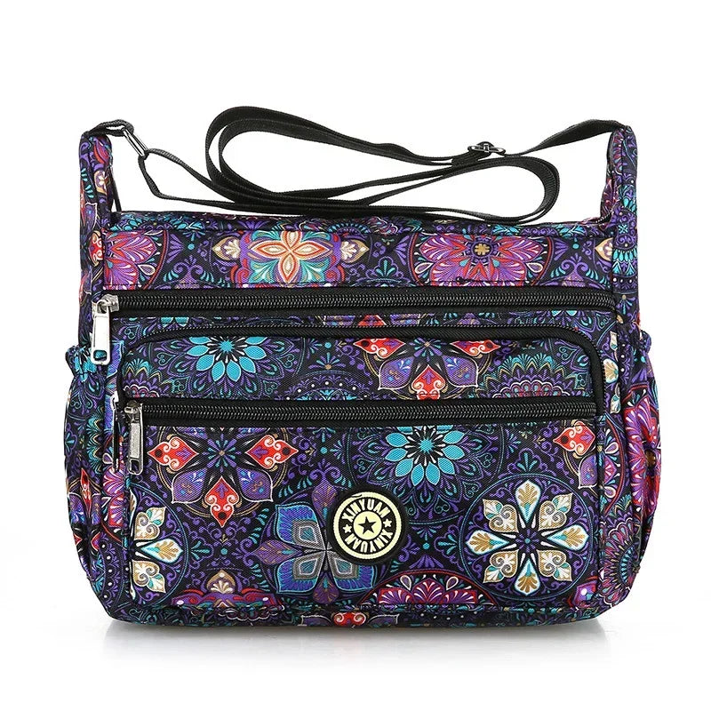 Large Capacity Female Nylon Flower ColorCloth Bag, Single Shoulder Crossbody Bag
