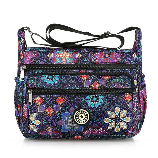 Large Capacity Female Nylon Flower ColorCloth Bag, Single Shoulder Crossbody Bag