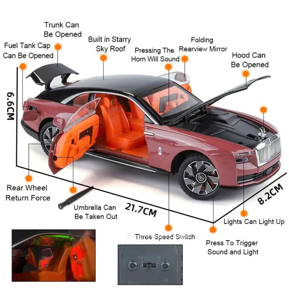 1:24 Rolls Royce Spectre Dawn Alloy Street Cars Model Door Opened Sound Light Pull Back Front Wheel Steering Vehices Adult Gifts