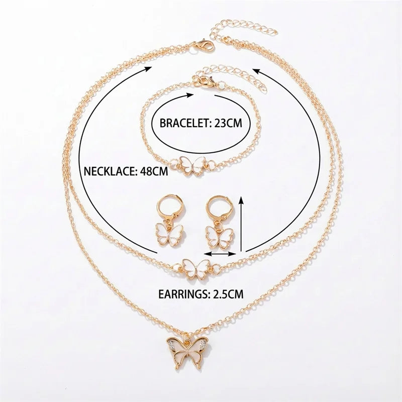 Romantic Black Butterfly Crystal Jewelry Set for Women Gold Color Necklace Earrings Bracelet Set Wedding Valentine's Day Gift