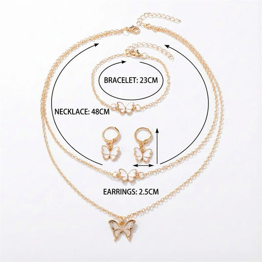 Romantic Black Butterfly Crystal Jewelry Set for Women Gold Color Necklace Earrings Bracelet Set Wedding Valentine's Day Gift