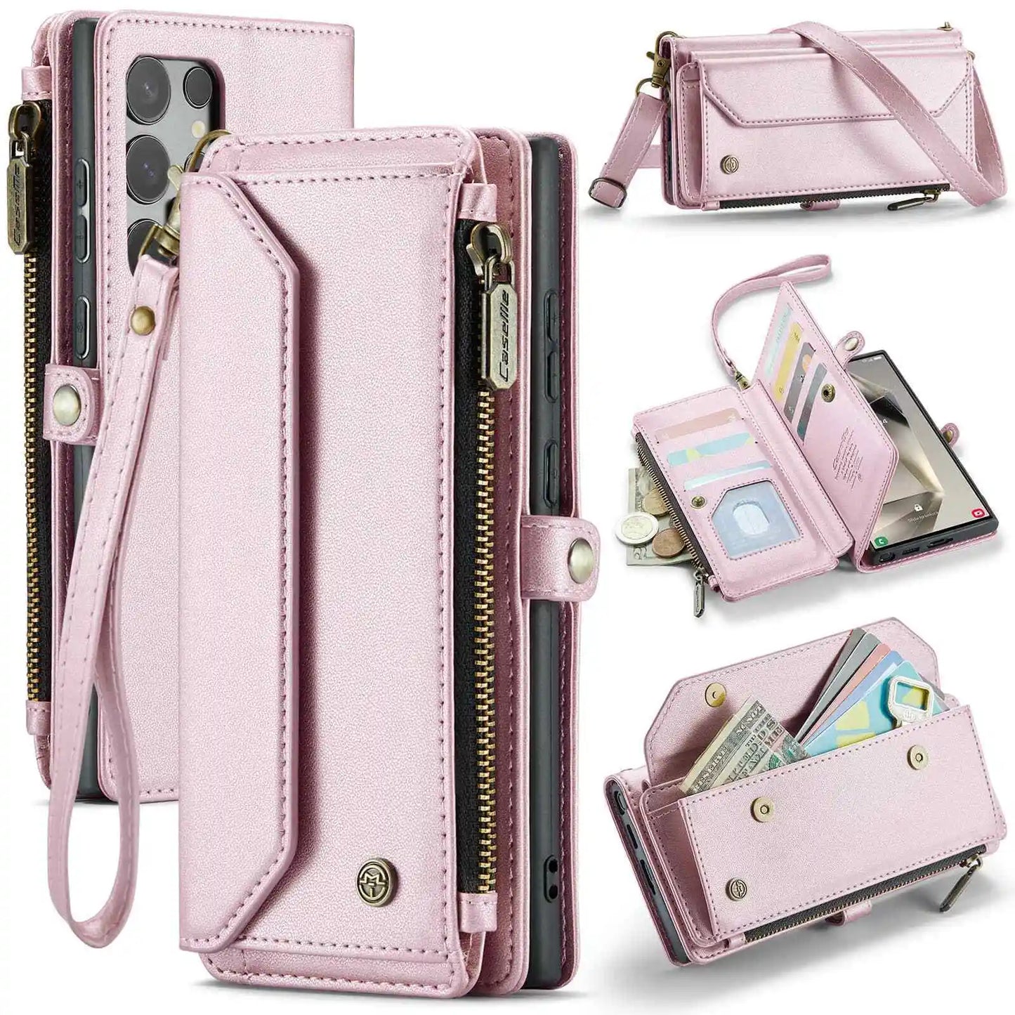 Pink Crossbody Samsung Galaxy S24 S23 Ultra S22 S21 S20 Case Wallet Card Holder