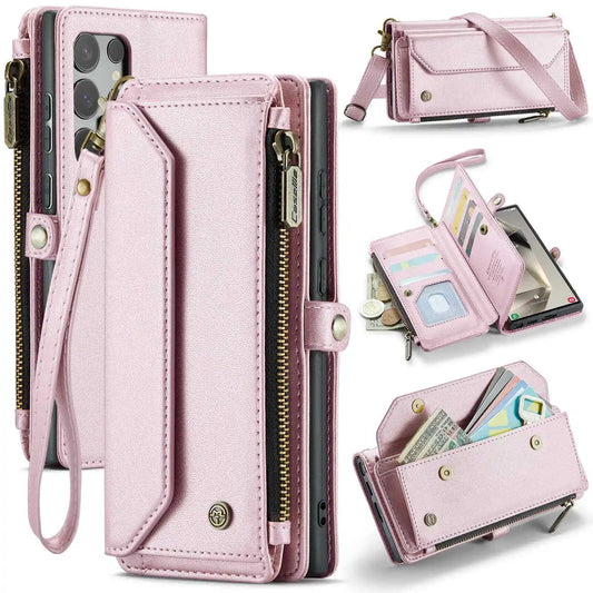 Pink Crossbody Samsung Galaxy S24 S23 Ultra S22 S21 S20 Case Wallet Card Holder