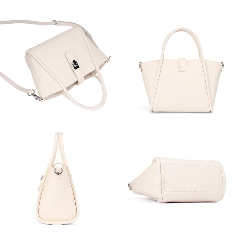 Genuine Leather Mini Tote Bag for Women Fashion Cowhide Shoulder Bag Patchwork Commute Handbag Luxury Designer Crossbody Bag