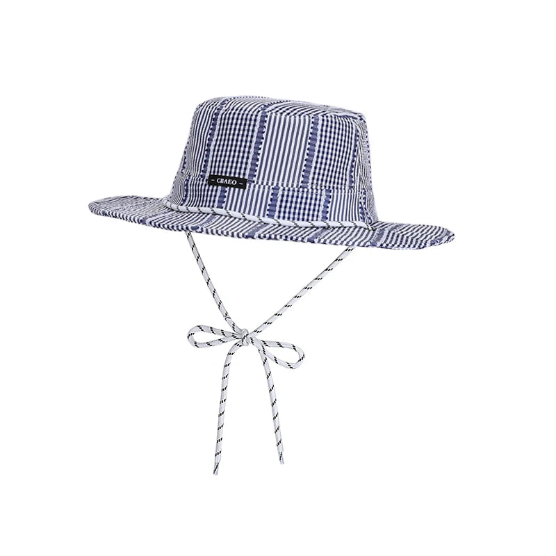 6149-Spring and Summer Women's Casual Fashion Striped Fisherman Hat for Beach Trips with Large Brim for Sun Protection
