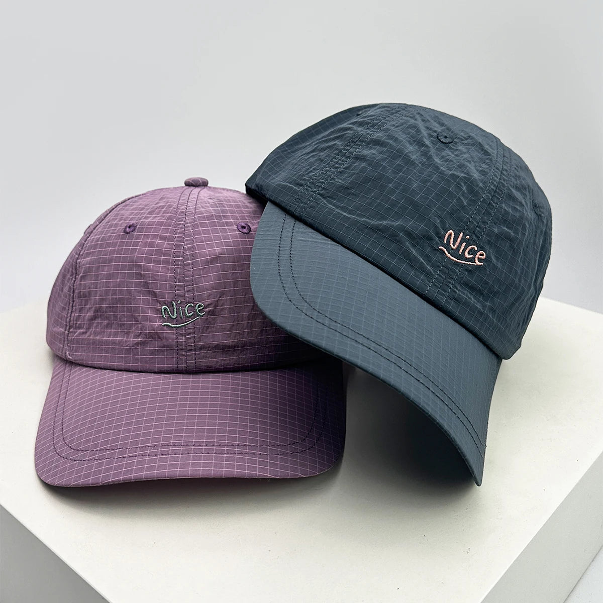 New Unisex Embroidered Nice Letters Simple Baseball Hats Breathable Quick Drying Sunshade Peaked Caps Versatile Small Lattice