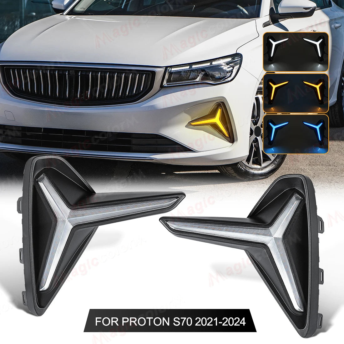 LED DRL For Geely Emgrand DIHAO EC7 Proton S70 2021 2022 2023 2024 Daytime Running Lights Turn Signal Fog Lamp White Yellow Blue