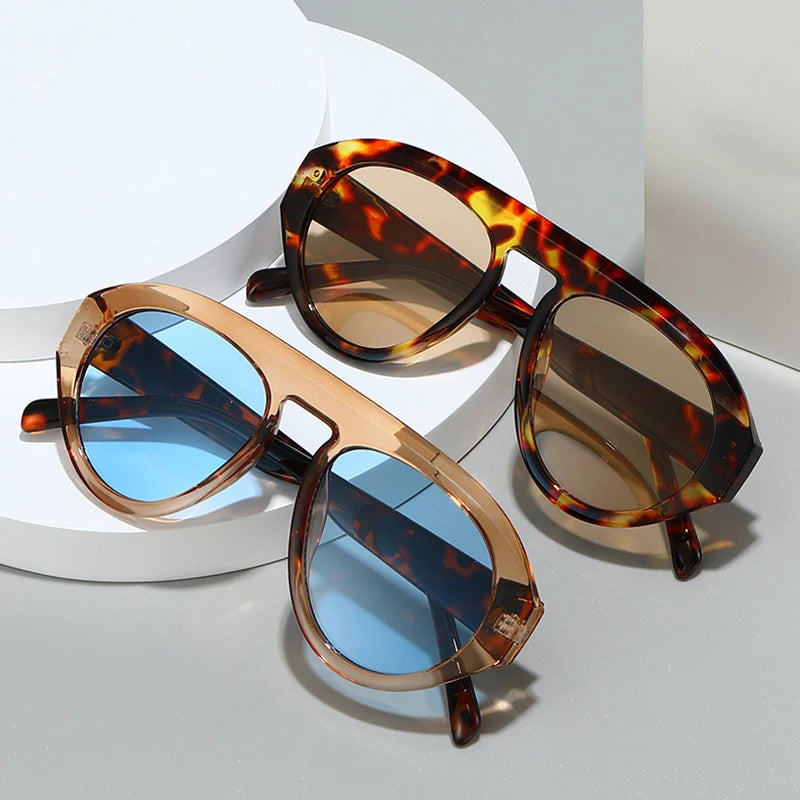 JNPCXI Retro Pilot Candy Colors Sunglasses Women UV400 Retro Trending Punk Outdoor Men Leopard Champagne Sun Glasses