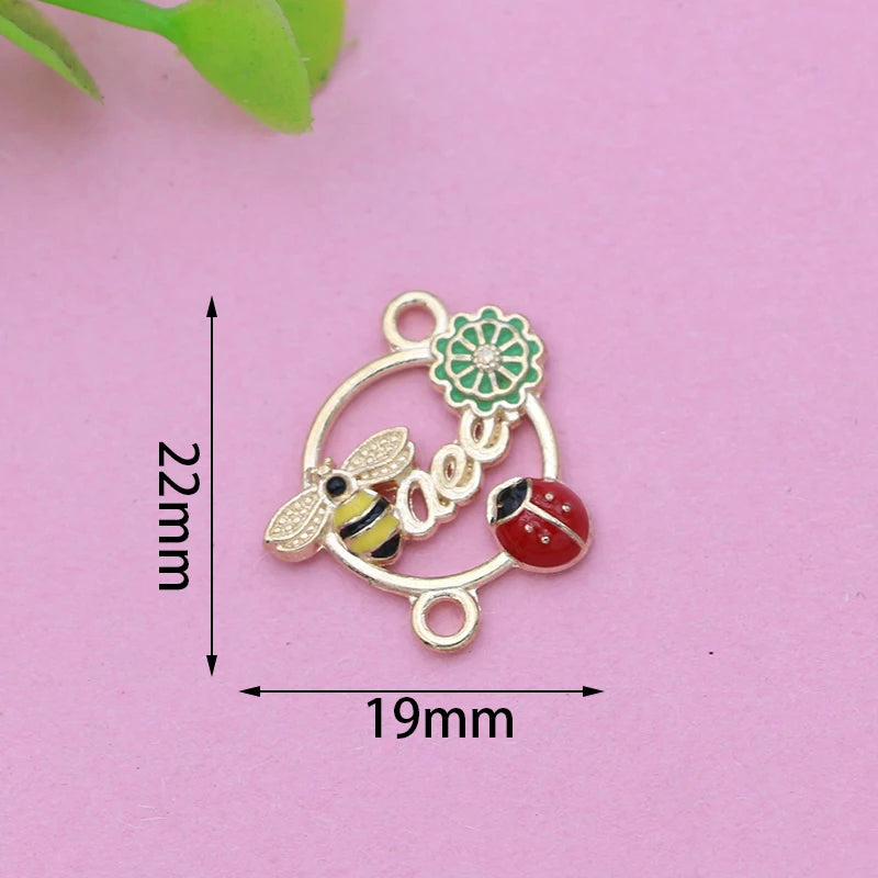 10Pcs Gold Plated Red Enamel Bee Ladybug Charm Connector for Jewelry Making Bracelet DIY Findings Accessories Handmade Craft