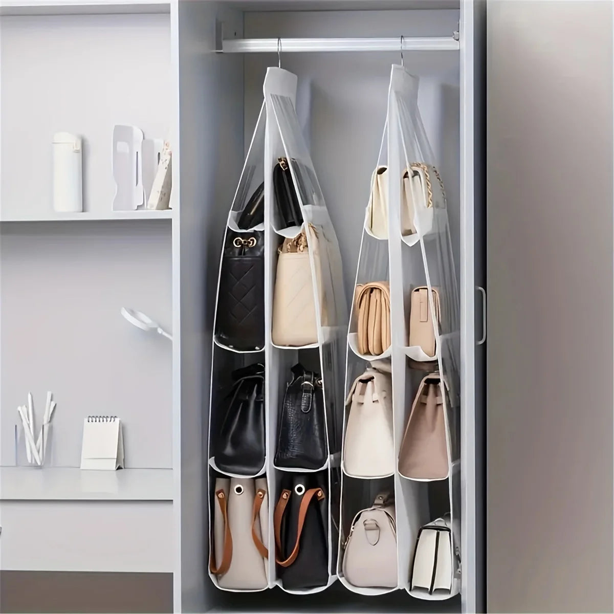 1pc Space-Saving Multi-Layer Hanging Bag Organizer - Durable Non-Woven Material, for Handbags, Wallets & Accessories