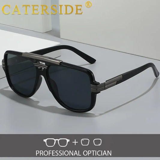 CATERSIDE Retro Optical Sunglasses Men's Flat Top Double Bridge Pilot Punk Prescription Sun Glasses Women's Party Travel Eyewear