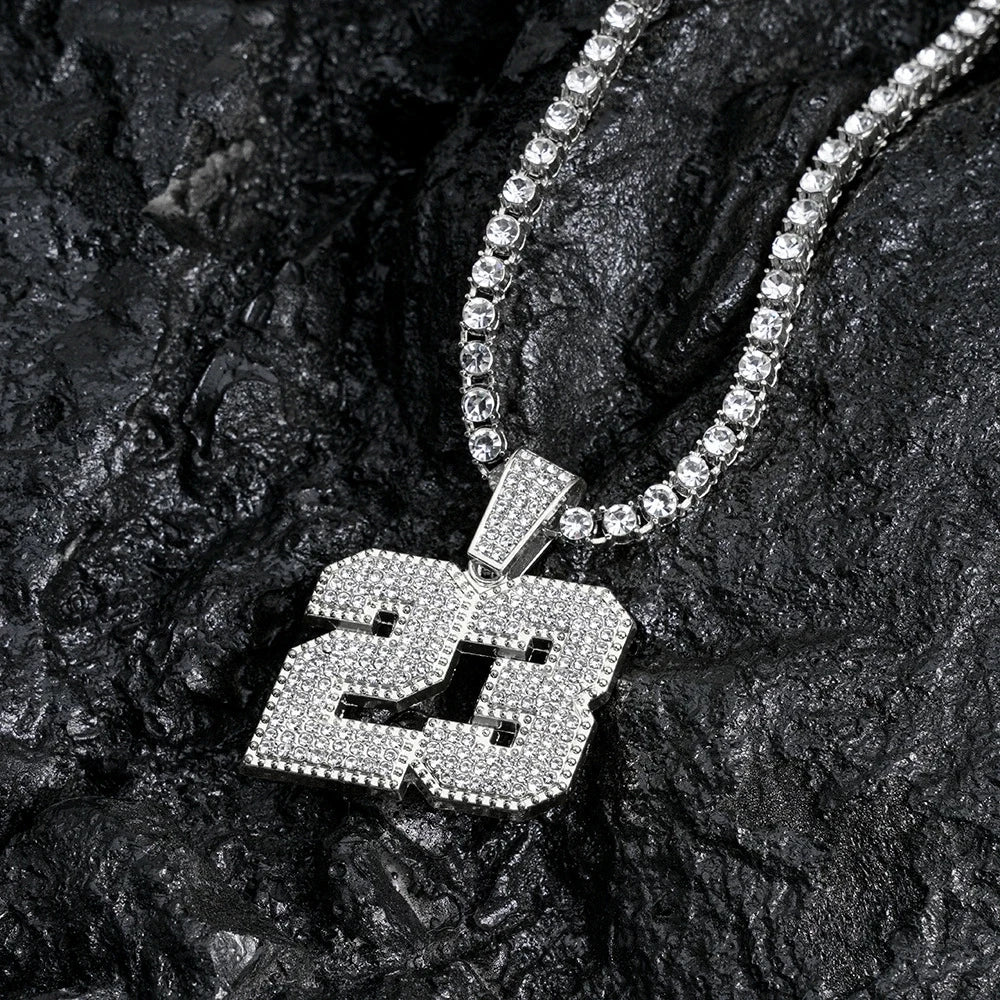 Hip Hop Number Number 23 Pendant Necklaces Strap 4mm Zircon Tennis Chain Men Women Sparkling Necklace Punk Jewelry Fashion Gifts