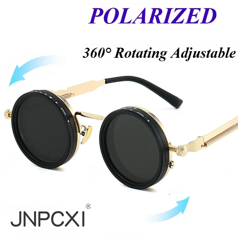 JNPCXI New Vintage Round Punk Men Sunglasses Shades UV400 Fashion Women Adjustable Dimming Outdoor Sun Glasses