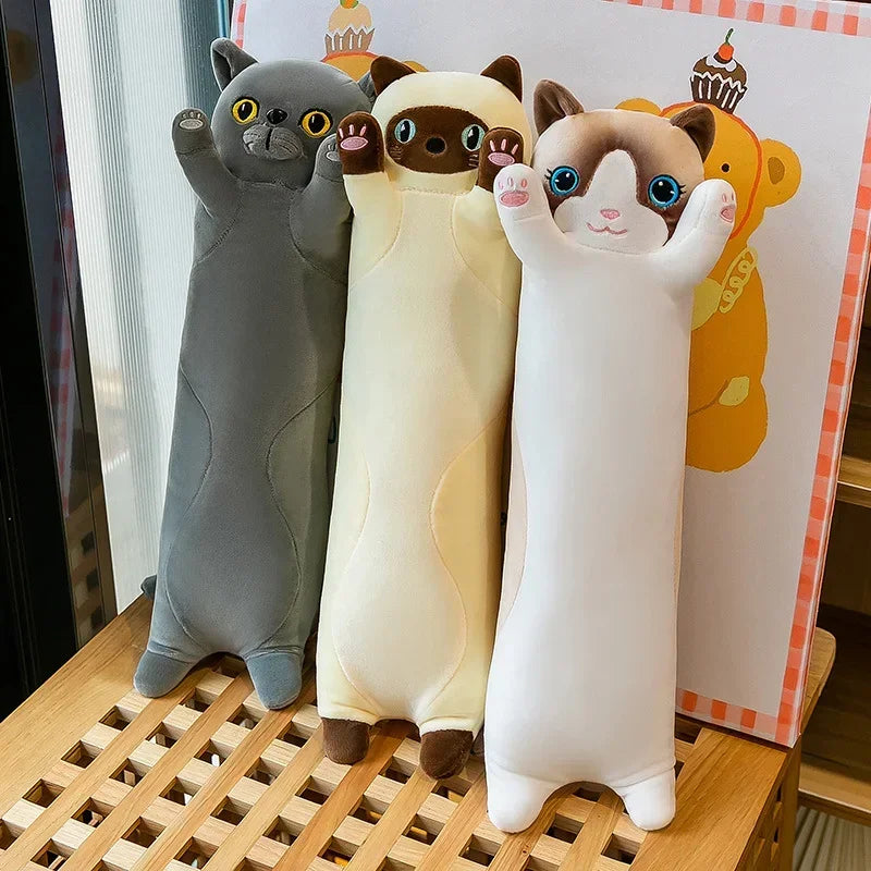 50~110cm Squishy Cat Long Doll Plush Toy Stuffed Cartoon Animal Kitten Baby Sleeping Hug Pillow Comforting Birthday Gift For Kid