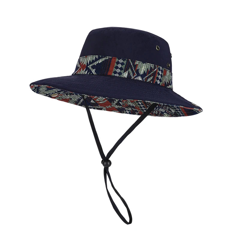 9275-New spring and summer men's and women's wide-brimmedfishermanhatswithethnicstylesuitableforoutdooractivitiessuchahiking
