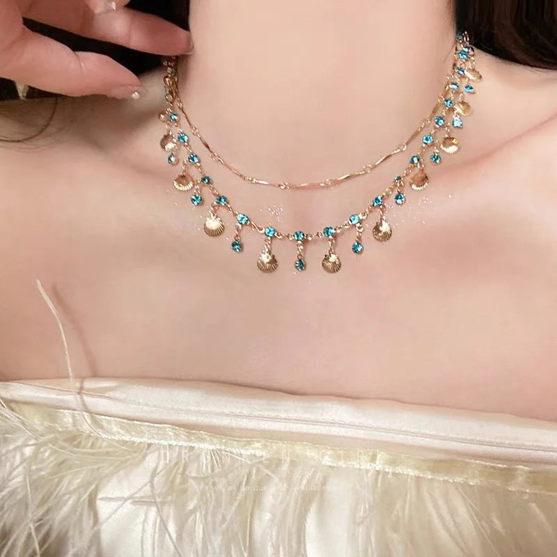 Exquisite Luxury Crystal Zircon Butterfly Necklace for Women Elegant Double Layer Clavicle Chain Choker Party Wedding Jewelry