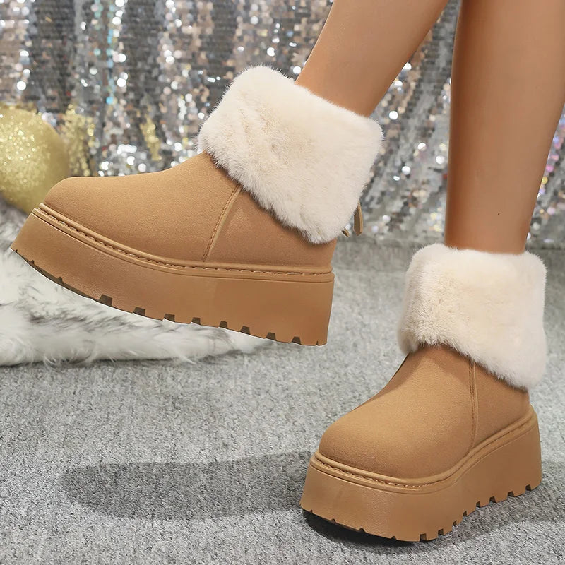 Chunky Platform Fur Ankle Boots Women 2025 New Back Zipper Faux Suede Snow Boots Woman Thick Bootm Warm Winter Booties Mujer