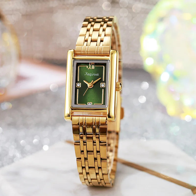 Fashion Luxury Brand Square Rhinestone Dial Quartz Watch Gold Woman Steel Strap Wristwatch Ladies Clock Relogio Montre Femme