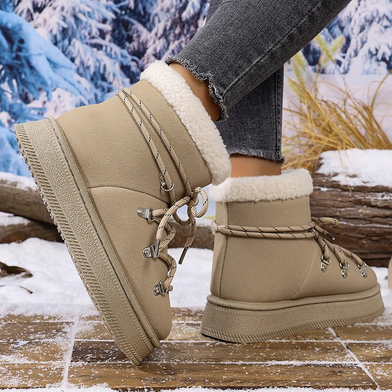 Winter Thicken Plush Warm Snow Boots for Women Plus Size 36-42 Fleece Line Platform Ankle Boots Woman Anti Slip Cotton Shoes