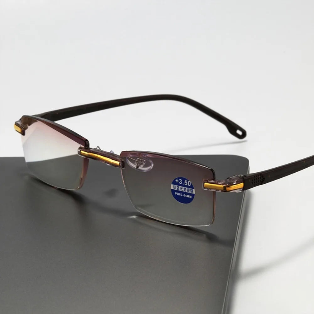 2 Pair New Men Women Rimless Reading Glasses Anti Blue Light Bifocal Far Near Magnification Eyewear Presbyopic Glasses +1.0 +1.5
