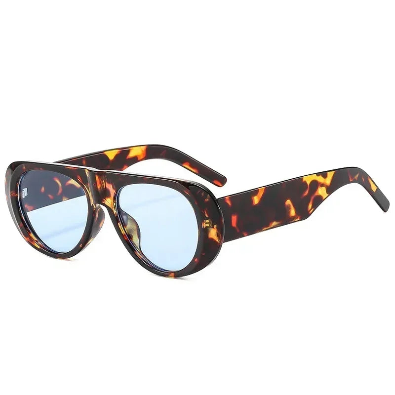 JNPCXI Ins Popular Fashion Pilot Women Sunglasses Retro Tea Blue Shades UV400 Men Trending Wide Legs Sun Glasses