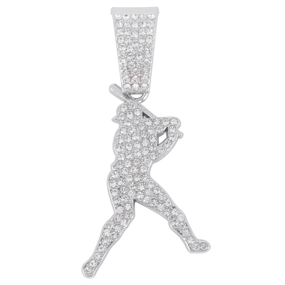 Hip Hop Baseball Pendant Fashion Sport Style Necklace with 13mm Cuban Chain Baseball Player Pendant Trendy Men's Party Jewelry
