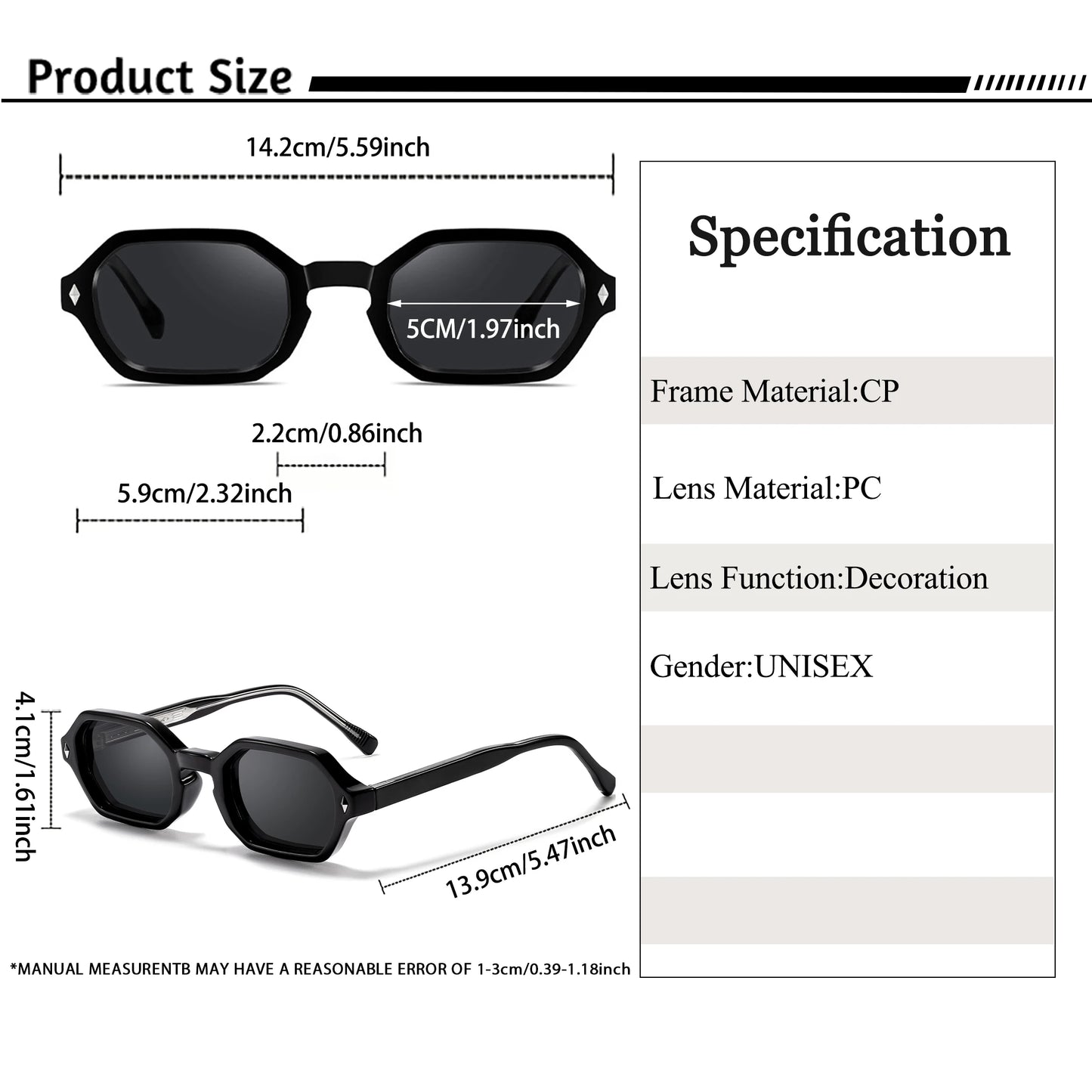 CATERSIDE Fashion Polygon Sunglasses Men Small Frame Gradient Lens Sun Glasses for Summer Beach Party Ideal Choice for Gifts
