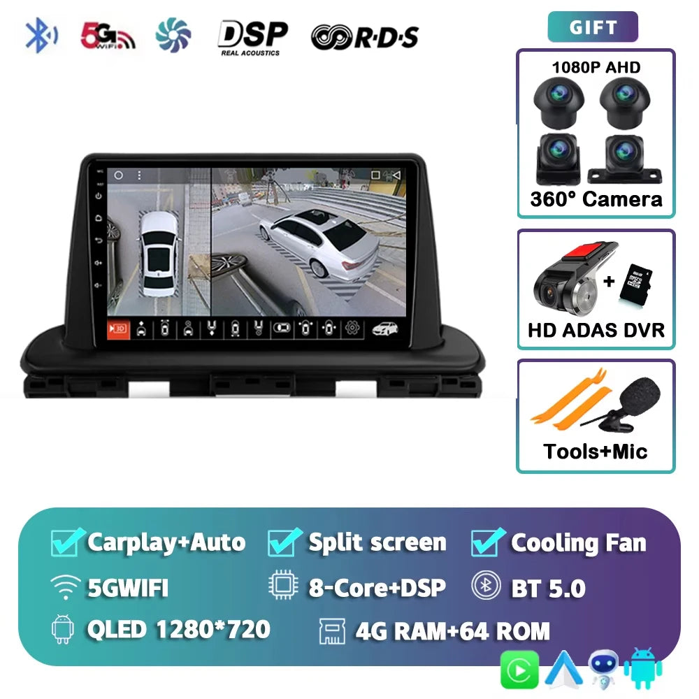 For Kia Forte Cerato 4 IV 2018 - 2021 Android 15 Carplay Auto Car Radio Multimedia Stereo Video Player GPS Navigation WIFI 4G BT