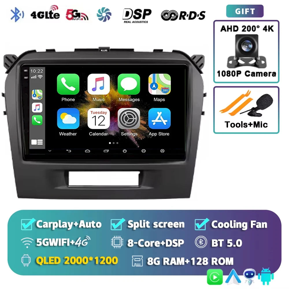 Android 15 2K For Suzuki Vitara 4 2013-2019 12+256GB WIFI Car Multimedia Player wireless Carplay Android Auto 4G Wifi GPS stereo