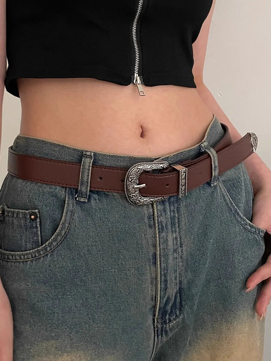 N Retro Brown Belt Ladies 2024 New Millennium SPICE girl Belt Jeans Accessories