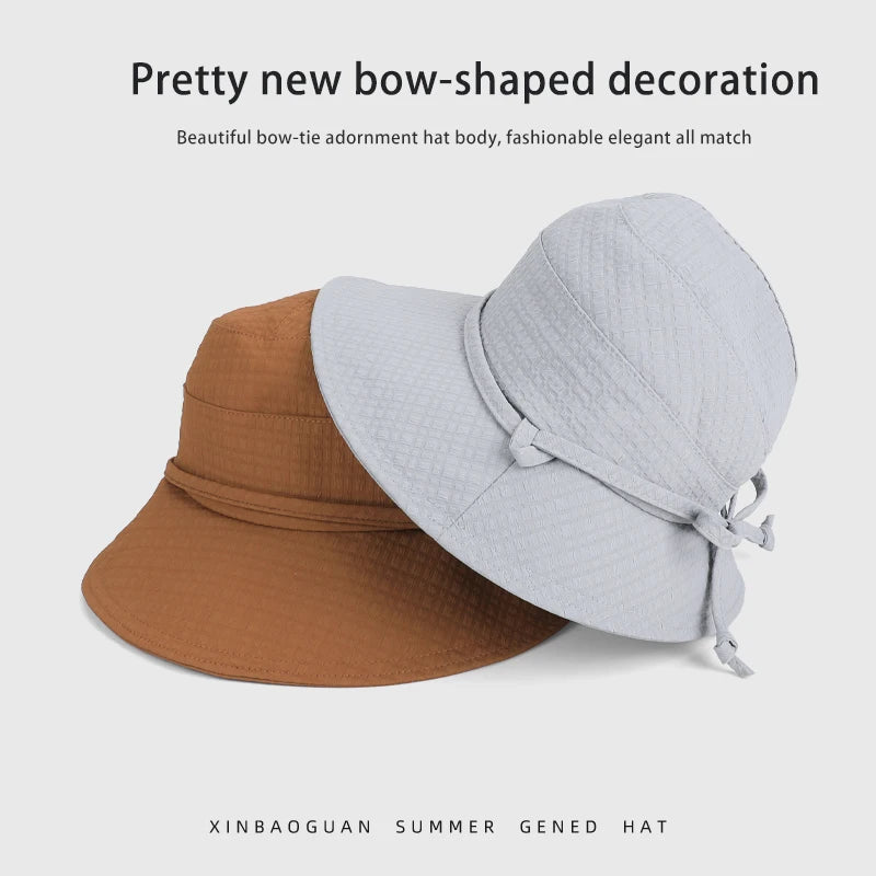 6148-New summer women's outdoor sun protection hat - stylish bow fisherman hat with wide brim, smallroundcrown,suitableforshowin
