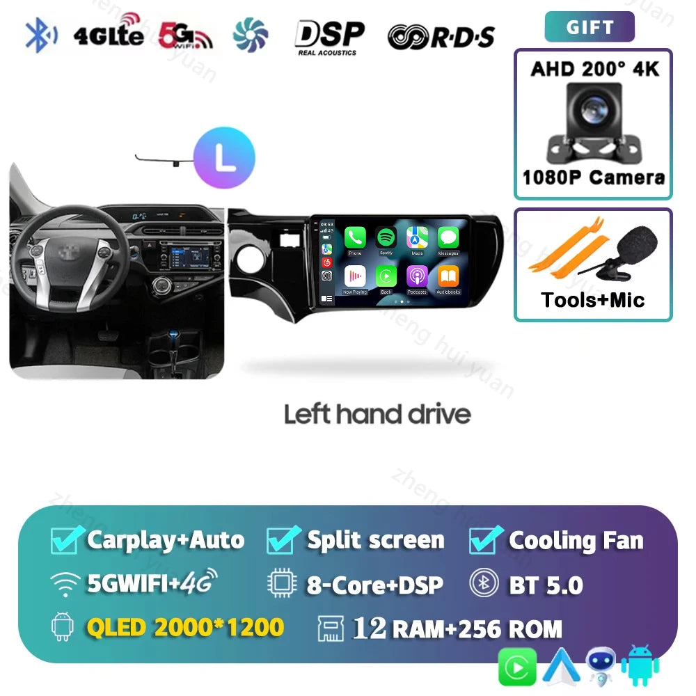 Android 15 CarPlay Auto For Toyota Aqua LHD RHD 2011 - 2017 Car Radio Multimedia navigation video DVD Autoradio Stereo 2din 4G