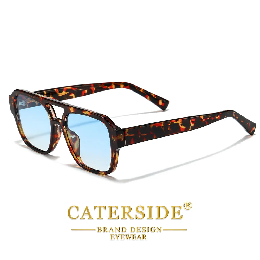 CATERSIDE Retro Men Sunglasses with Flat Top and Double Bridge Design Pilot's Sunglasses Women Outdoor Travel Driving Glasses