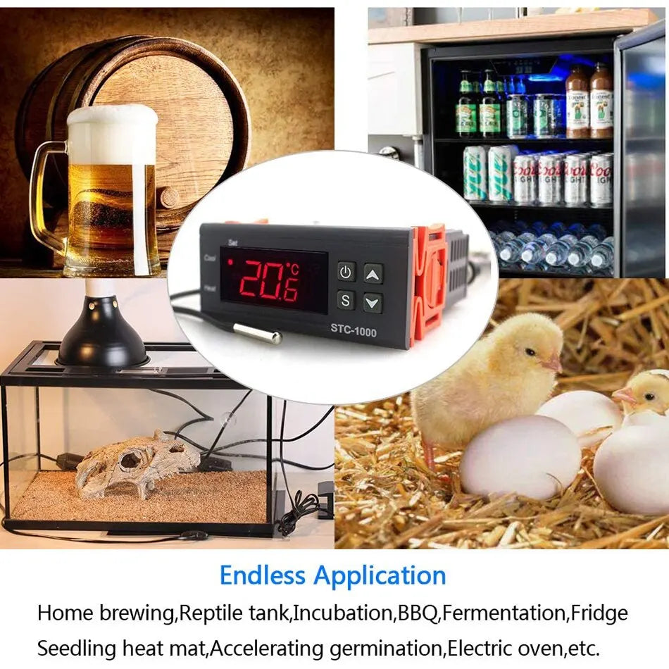 1/2p STC-1000 Digital LED Temperature Controller Heating Cooling Centigrade Thermostat 2 Relays Output NTC Sensor Probe 110-220v