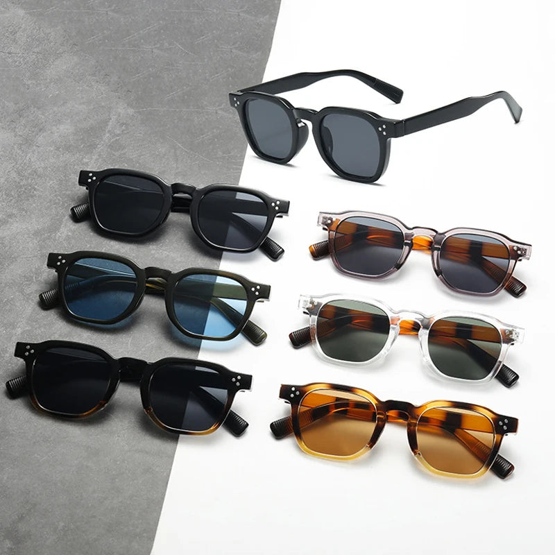 JNPCXI Fashion Square Sunglasses Men Gradient Shades UV400 Vintage Rivets Women Trending Tea Sun Glasses