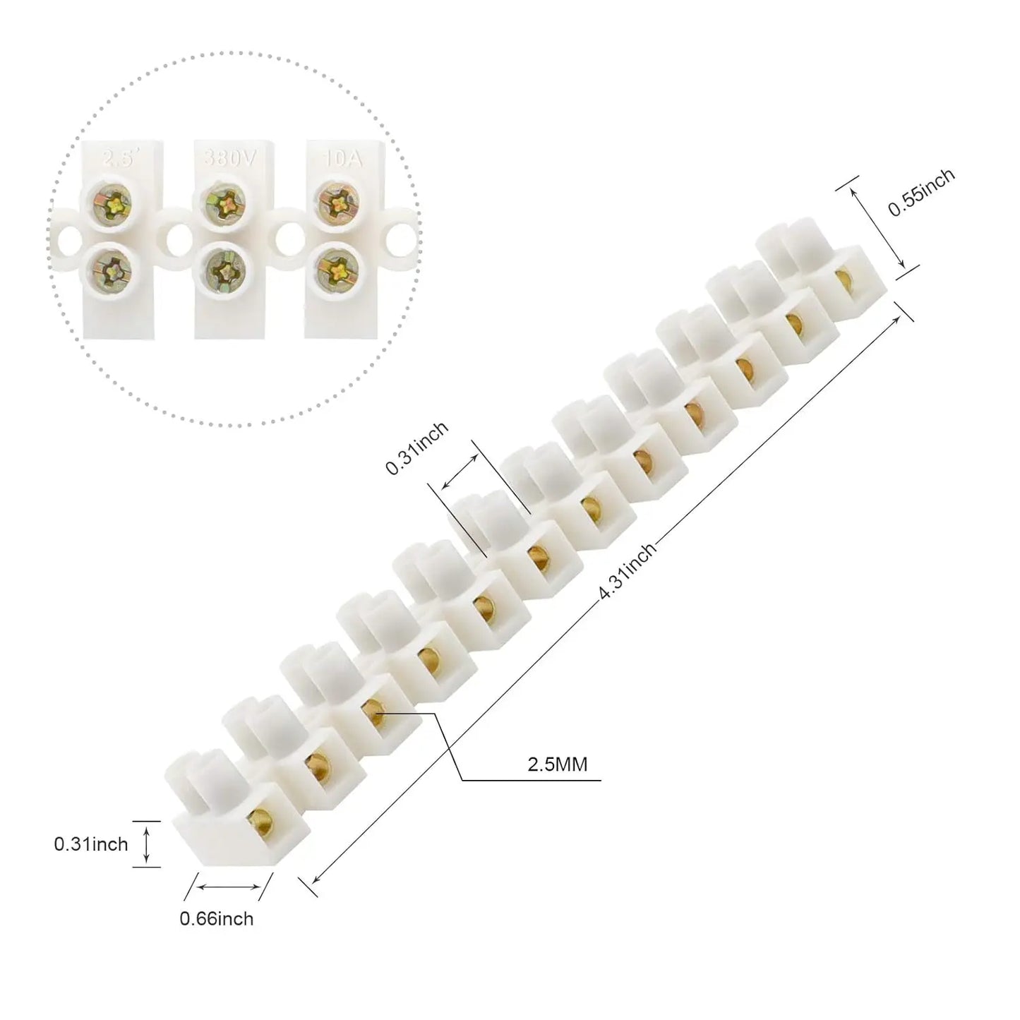 10 Pack Terminal Block, 12-Position Dual Row Terminal Strip Screw Terminal Electric Barrier Block for Small Home Projects