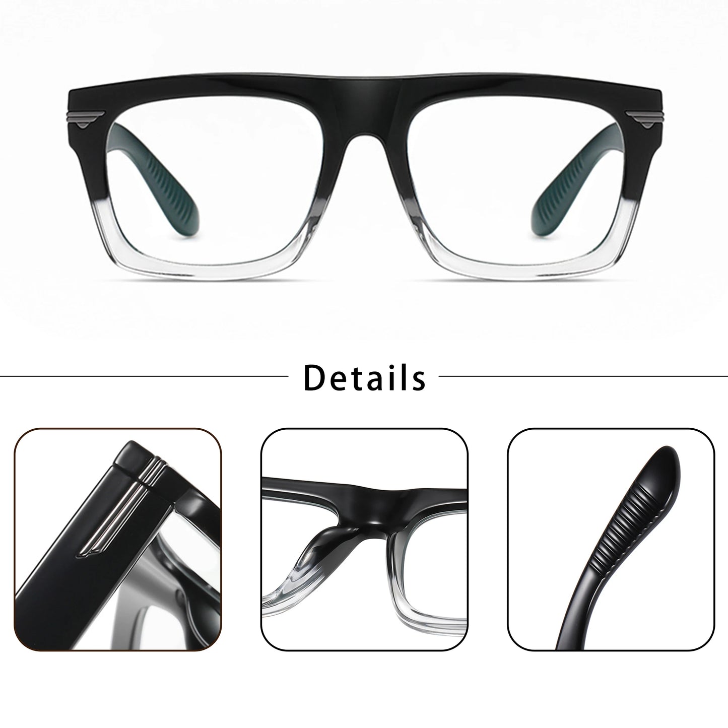 CATERSIDE Men Anti Blue Light Glasses for Square TR90 Frame Ultralight Retro Plain Glasses Trendy Myopia Computer Eyewear Frame