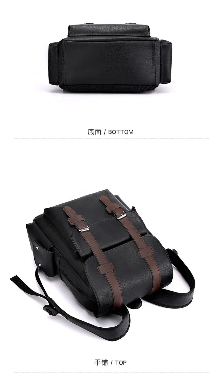 Leather Shoulder Backpack Waterproof Men Retro Casual Business Laptop Bags