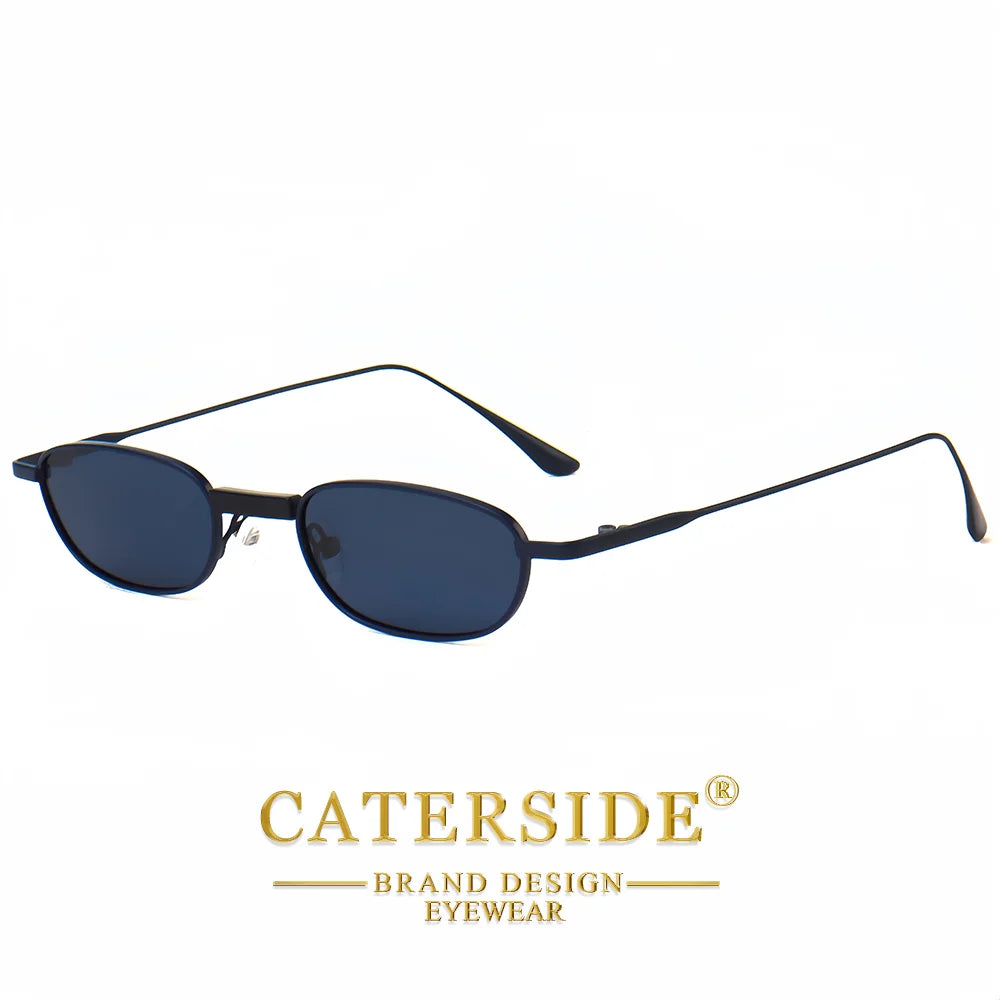 CATERSIDE Men's Hip Hop Sunglasses Premium Metal Small Frame Women's Travel Business Party Holiday Gift Decorative Glasses UV400